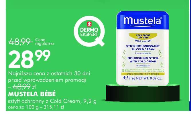 Sztyft ochronny z cold cream Mustela bebe-enfant skóra sucha promocja