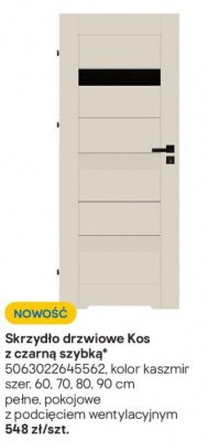Skrzydło drzwiowe Kos z czarną szybką promocja w Castorama