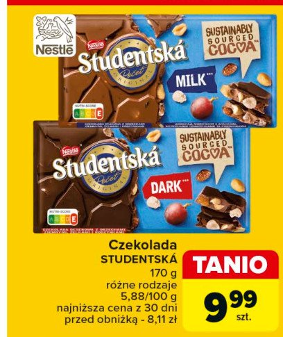 Czekolada deserowa z orzechami ziemnymi żelkami i rodzynkami Orion studentska Nestle orion promocja w Carrefour