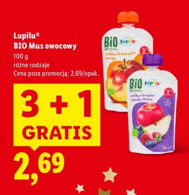Mus owocowy BIO 3+1 GRATIS promocja w Lidl