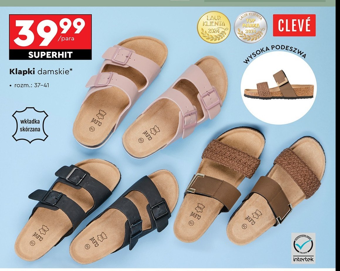 Klapki damskie 37-41 Cleve promocja w Biedronka