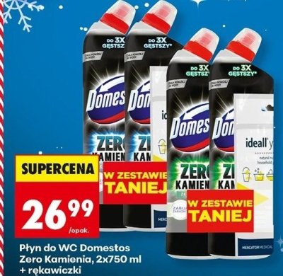 Płyn do WC Domestos Zero Kamienia 2x750 ml + rękawiczki promocja w Biedronka