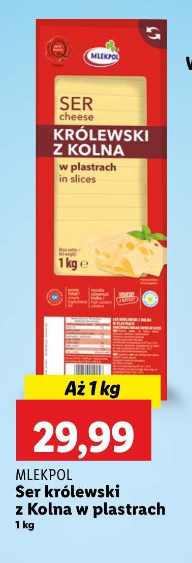Ser królewski z kolna - plastry Mlekpol promocja w Lidl