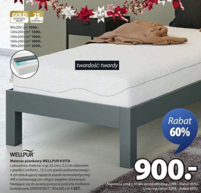 Materac piankowy WELLPUR KVITA promocja w Jysk