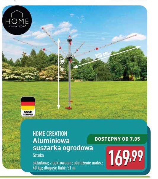 Suszarka ogrodowa 51 cm Home creation promocja w Aldi