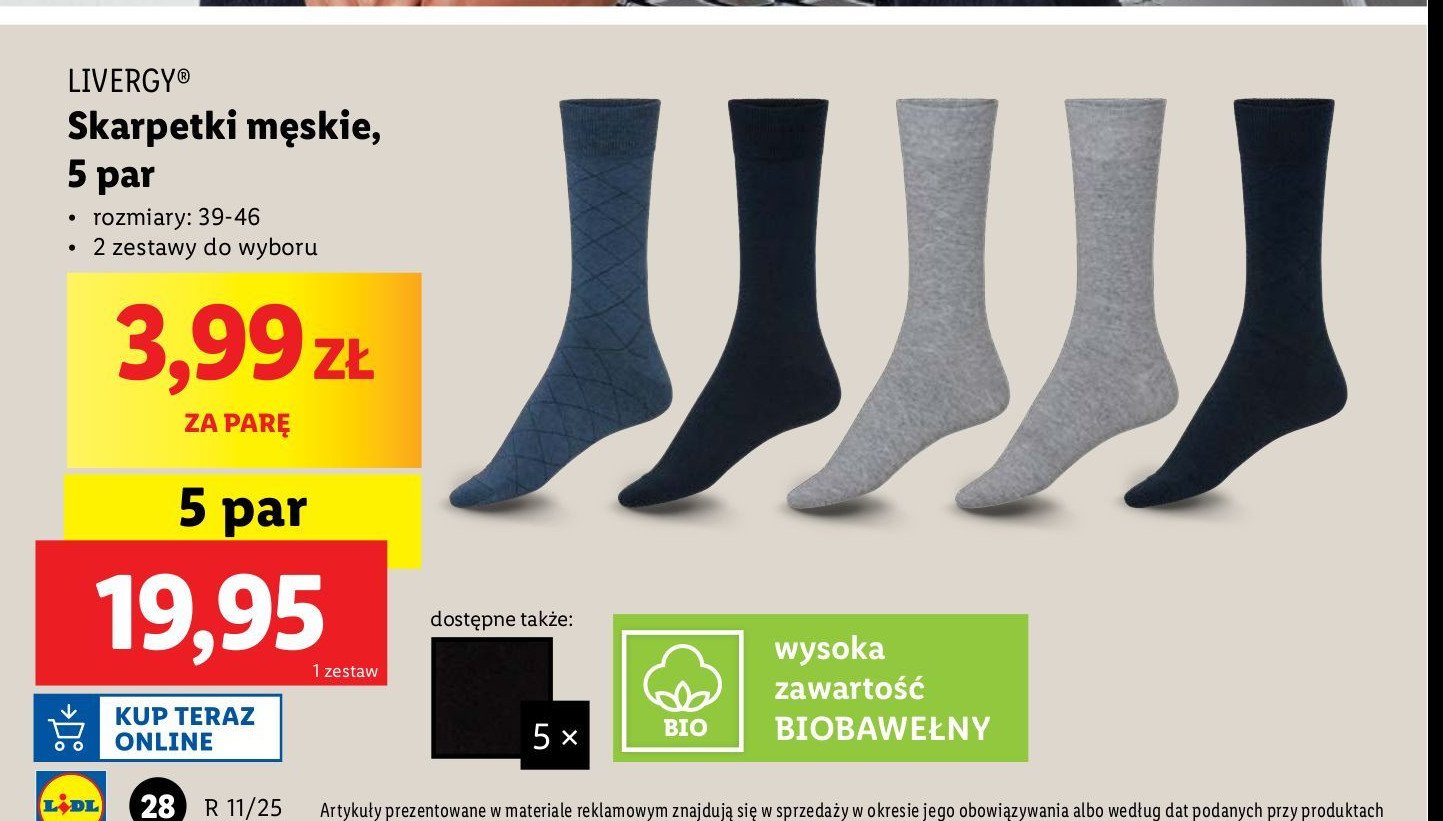 Skarpetki męskie rozm. 39-46 Livergy promocja w Lidl