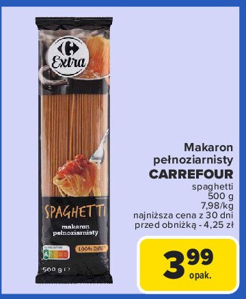 Makaron spaghetti pełnoziarnisty Carrefour extra promocja w Carrefour Market