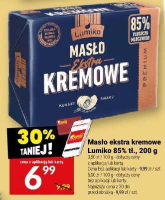 Masło ekstra kremowe Lumiko 85% tł., 200 g promocja w Twój Market