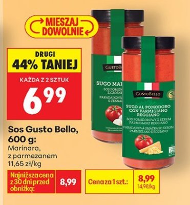 Sos Gusto Bello, 600 g: Marinara, z parmezanem promocja w Biedronka