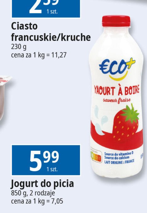 Jogurt do picia truskawka Eco+ promocja