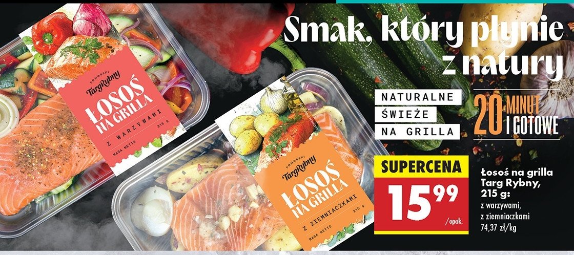 Łosoś na grilla z warzywami Pomorski targ rybny promocja w Biedronka