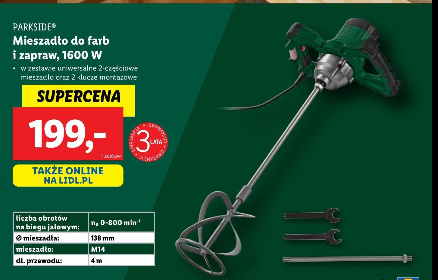 Mieszadło do farb i zaprawy 1600 w Parkside promocja