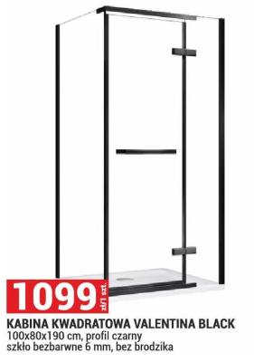 Kabina kwadratowa Valentina Black 100x80x190 cm, profil czarny szkło bezbarwne 6 mm, bez brodzika promocja w Merkury Market