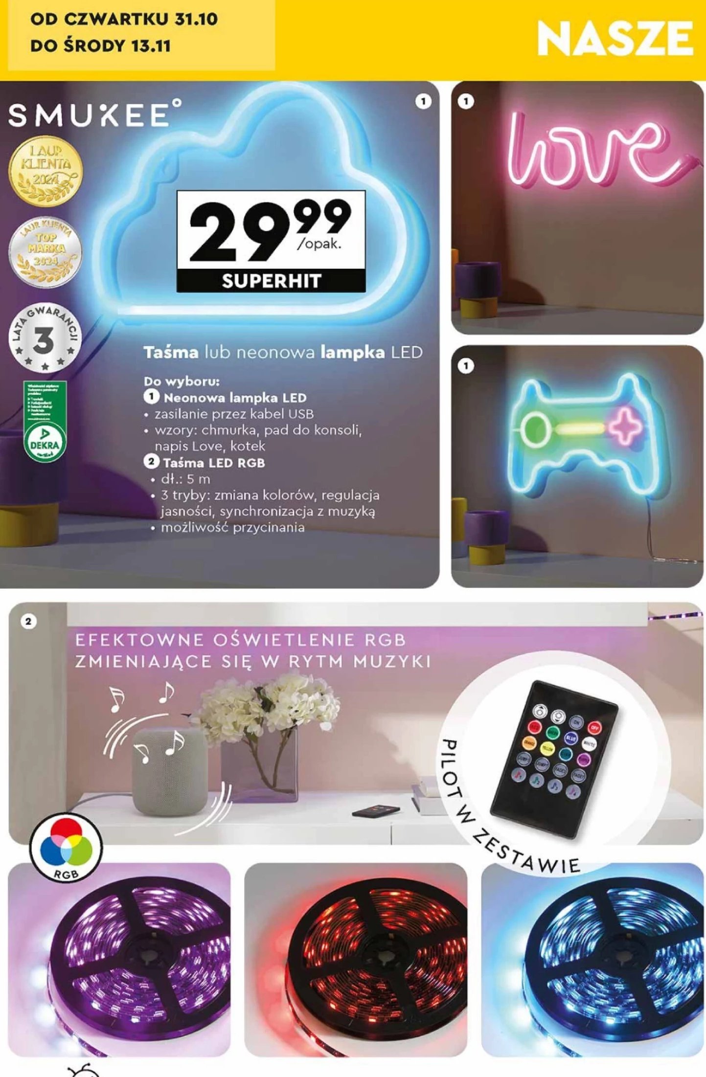 Lempka noenowa led pad do konsoli Smukee promocja w Biedronka