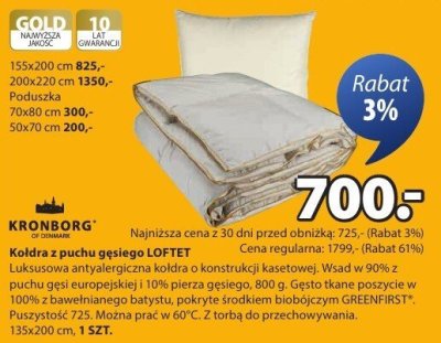 Kołdra z puchu gęsiego LOFTET 135x200 cm promocja w Jysk