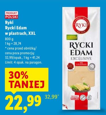Ser Ryki Rycki Edam w plastrach, XXL promocja w Lidl