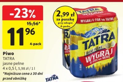 Piwo TATRA jasne pełne promocja w Intermarche
