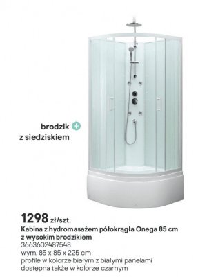 Kabina prysznicowa z hydromasażem półokrągła Onega 85 cm z wysokim brodzikiem promocja w Castorama