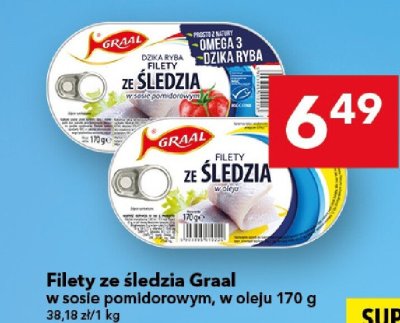 Filety ze śledzia Graal w sosie pomidorowym, w oleju 170 g promocja w LEWIATAN