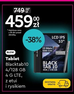 Tablet Blacktab10 4/128 GB 4 G LTE, z etui i rysikiem promocja w Biedronka