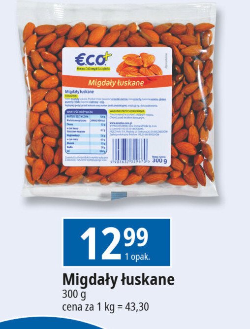 Migdały łuskane Eco+ promocja w Leclerc