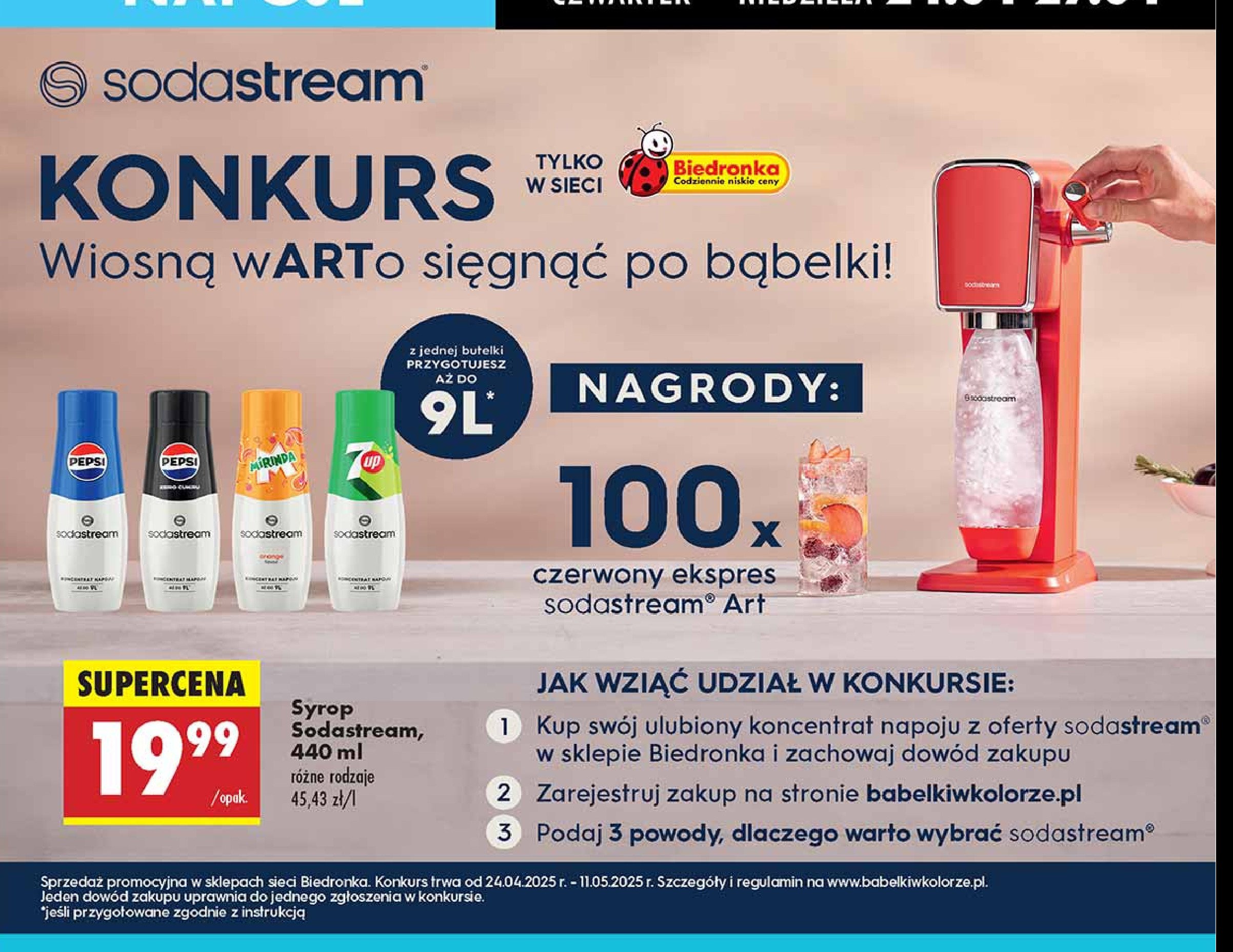 Sok do przygotowania napojów gazowanych mirinda Sodastream promocja w Biedronka
