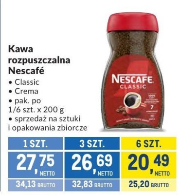 Kawa rozpuszczalna Nescafé Classic, Crema promocja w Makro