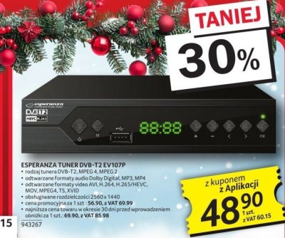 Tuner DVB-T2 Esperanza EV107P promocja w Selgros