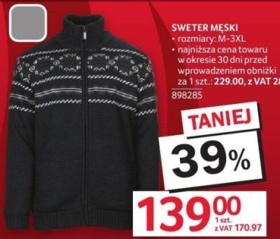 Sweter męski rozmiary: M-3XL promocja w Selgros