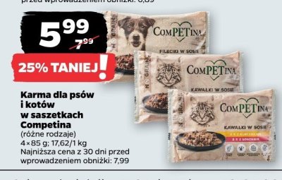 Karma dla psów i kotów w saszetkach Competina promocja w Netto