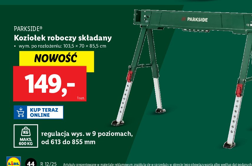 Koziołek składany z regulacją wysokości Parkside promocja w Lidl