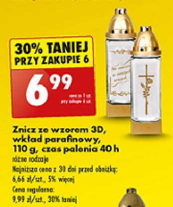 Znicz z wkładem parafinowym 40h 110 g promocja