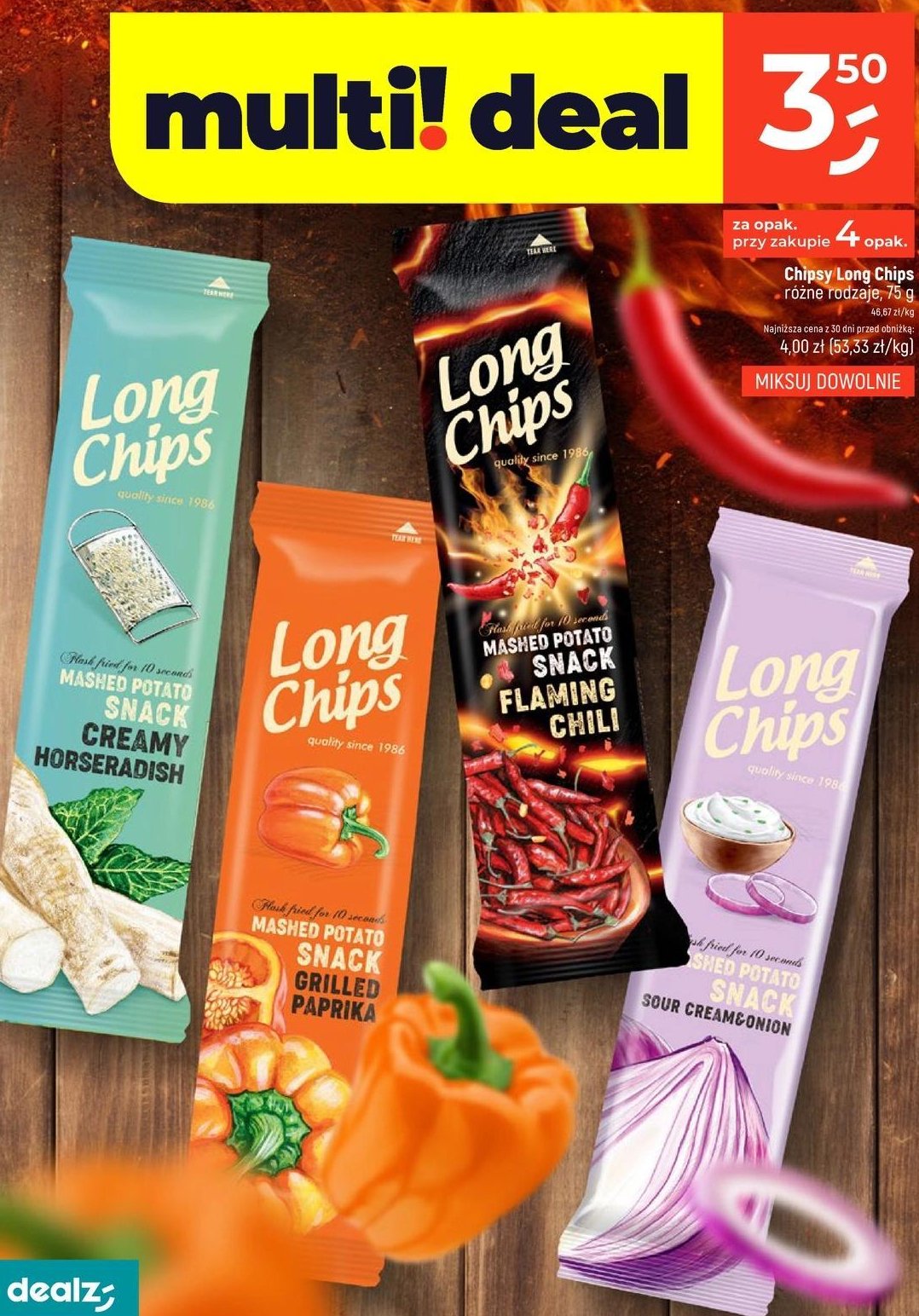 Chipsy śmietana z cebulą Long chips promocja w Dealz