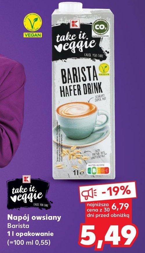 Napój owsiany barista K-classic takie it veggie promocja w Kaufland