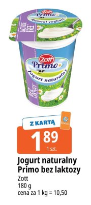 Jogurt naturalny Primo bez laktozy Zott promocja w Leclerc
