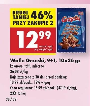 Wafelek toffi w czekoladzie mlecznej Grześki promocja w Biedronka