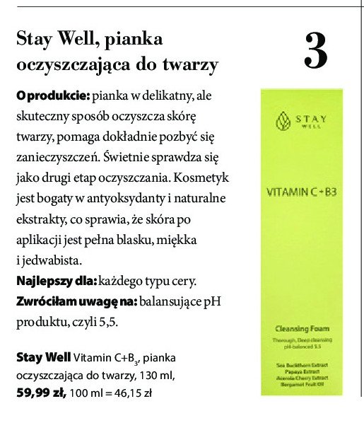 Odświeżająca pianka do mycia twarzy witamina c + b3 Stay well promocja