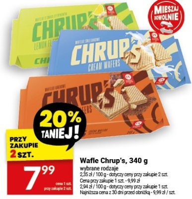 Wafle Chrup's, 340 g wybrane rodzaje promocja w Twój Market