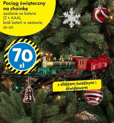 Pociąg świąteczny na choinkę zasilanie na baterie (2 × AAA), brak baterii w zestawie, z efektami świetlnymi i dźwiękowymi promocja w Tedi