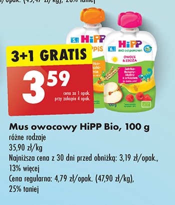 Mus jabłko-banan-malina ze zbożami Hipp promocja