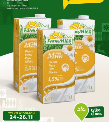 Mleko UHT Farm Milk 1,5% promocja w Stokrotka