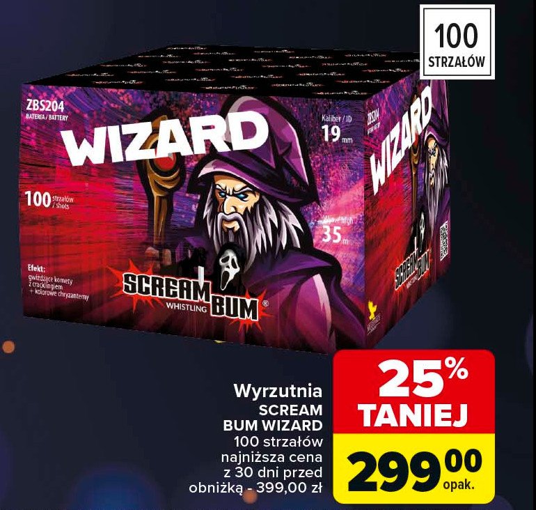 Wyrzutnia scream bum wizard 100 strzałów promocja