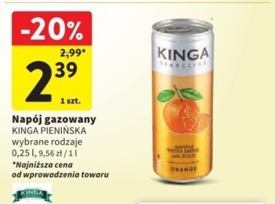 Napój gazowany KINGA PIENIŃSKA wybrane rodzaje 0,25 l, 9,56 zł / 1 l promocja w Intermarche