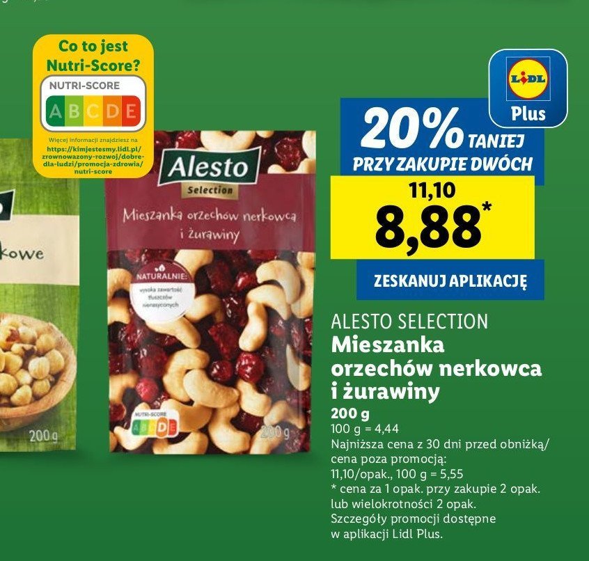 Mieszanka z suszonej 偶urawiny i orzech贸w nerkowca Alesto promocja