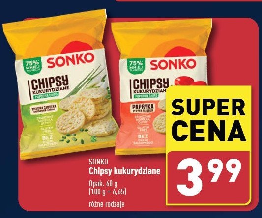Chipsy kukurydziane zielona cebulka Sonko promocja w Aldi