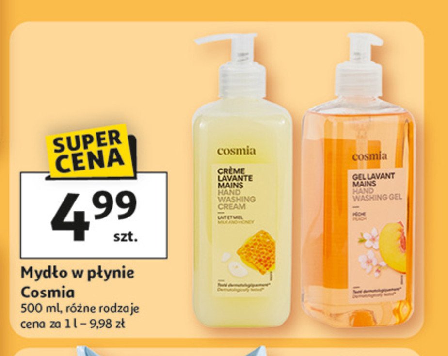 Mydło w płynie brzoskwinia Cosmia promocja w Auchan