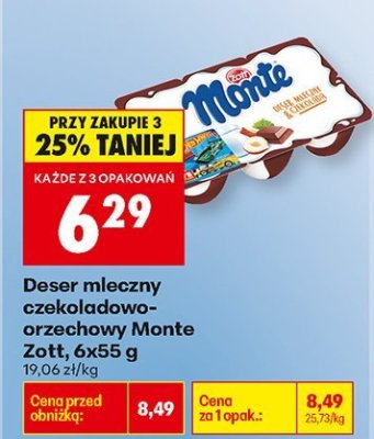Deser mleczny czekoladowo-orzechowy Monte, 6x55 g promocja w Biedronka