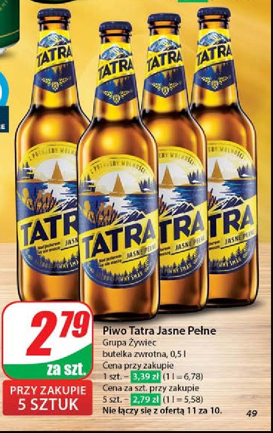 Piwo Tatra jasne pełne promocja w Dino