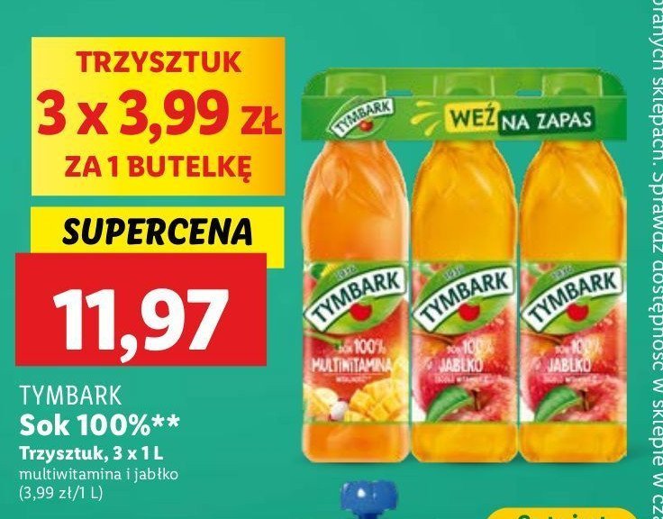 Sok multiwitamina + 2 x sok jabłkowy Tymbark 1936 promocja w Lidl