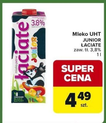 Mleko UHT JUNIOR ŁACIATE zaw. tł. 3,8% promocja w Carrefour Express